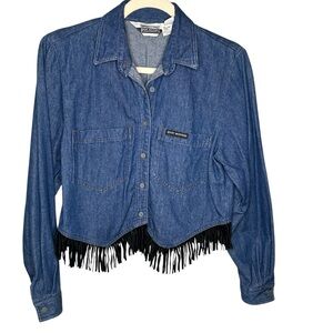 VINTAGE | Women’s Rockies Western Core Cropped Denim Fringe Shacket - Sz Small